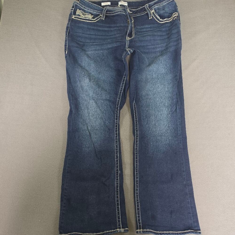 Vigoss Jeans Womens 20 Boot Cut Med Wash Thick Stitch Bling Back Pocket Stretch